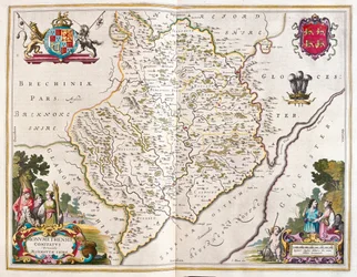 Monmouth shire (inglaterra y gales), en "Theatrum Orbis Terrarum, sive Atlas Novus" de Willem Blaeu, Amsterdam