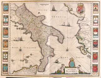 Nápoles, Italia, en "Theatrum Orbis Terrarum, sive Atlas Novus" de Willem Blaeu, Amsterdam