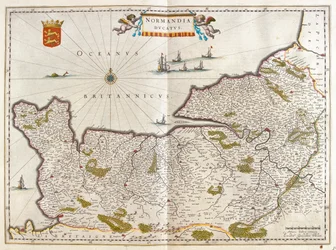 Normandía, en "Theatrum Orbis Terrarum, sive Atlas Novus" de Willem Blaeu, Amsterdam