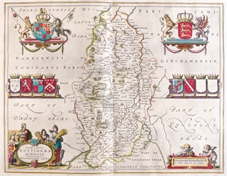 Nottingham shire, en "Theatrum Orbis Terrarum, sive Atlas Novus" de Willem Blaeu, Amsterdam
