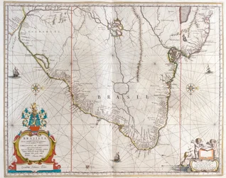 Paraguay, Bolivia, Brasil, en "Theatrum Orbis Terrarum, sive Atlas Novus" de Willem Blaeu, Amsterdam.