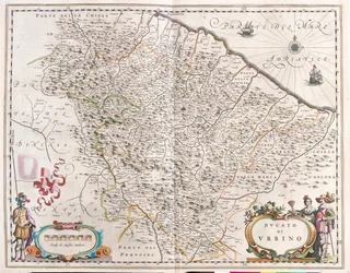 Pesaro y Urbino, Italia, en "Theatrum Orbis Terrarum, sive Atlas Novus" de Willem Blaeu, Amsterdam