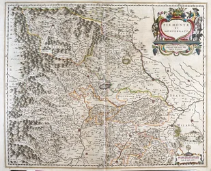 Piemont (región de Italia), en "Theatrum Orbis Terrarum, sive Atlas Novus" de Willem Blaeu, Amsterdam