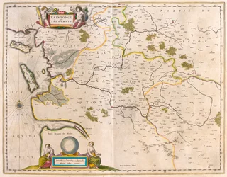 Saintonge y Angoumois, Charente-Maritime, en "Theatrum Orbis Terrarum, sive Atlas Novus" de Willem Blaeu, Amsterdam.