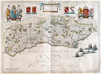 Sussex, en "Theatrum Orbis Terrarum, sive Atlas Novus" de Willem Blaeu, Amsterdam.