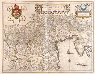 Terriorio del Véneto y Terviso, Italia, en "Theatrum Orbis Terrarum, sive Atlas Novus" de Willem Blaeu, Amsterdam