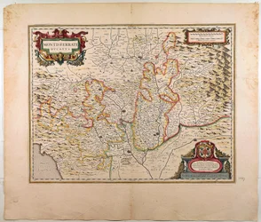 El Ducado de Monferrato, Mapa por Willem Blaeu, Ámsterdam, grabado en cobre