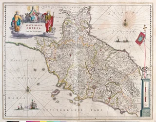 Toscana y Vaticano, Italia, en "Theatrum Orbis Terrarum, sive Atlas Novus" de Willem Blaeu, Amsterdam