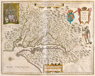 Virginia, y la región de Chesapeake, en "Theatrum Orbis Terrarum, sive Atlas Novus" de Willem Blaeu, Amsterdam