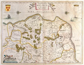brique, calais, grevellinge, en "Theatrum Orbis Terrarum, sive Atlas Novus" de Willem Blaeu, Amsterdam.