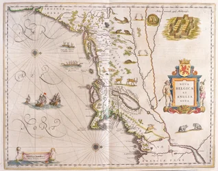 extremo noreste de la costa de los Estados Unidos, en "Theatrum Orbis Terrarum, sive Atlas Novus" de Willem Blaeu, Amsterdam.