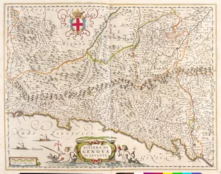 iRivera oriental de Liguria, Italia, n "Theatrum Orbis Terrarum, sive Atlas Novus" de Willem Blaeu, Amsterdam