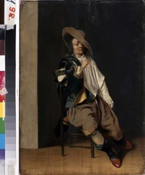 De fumar. (Un fumador). Retrato de un hombre con una pipa. Pintura de Willem Cornelisz Duyster (1599-1635). Óleo sobre madera. Arte de estilo barroco holandés. Museo Nacional de Jarkov Ucrania
