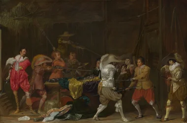 Soldados peleando por el botín en un granero, c.1623