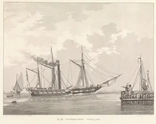 Barco de vapor en un muelle Z.M. Steamship Curaçao (título sobre el objeto)