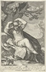 Judas Iscariote se ahorca Judas Iscariote (título sobre objeto) Pecadores del Antiguo y Nuevo Testamento (título de la serie)