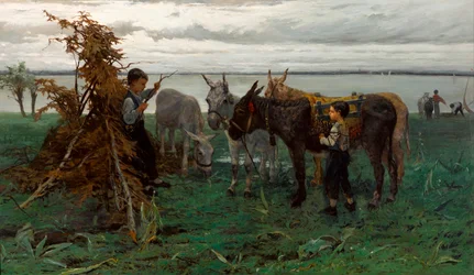 "" Garcons gardant des anes "" (Muchachos pastoreando burros) Pintura de Willem Maris (1844-1910) - 1865 - Óleo sobre lienzo Dim 90,3x138 cm Gemeentemuseum Den Haag
