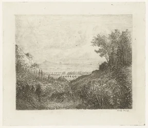 Paisaje montañoso con camino al valle.