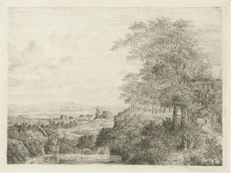 paisaje del sur con templo y figuras