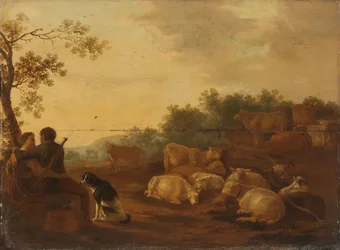 Paisaje con pastor, pastora y ganado