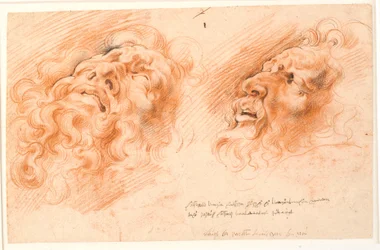 Laocoonte. Dos estudios de la cara de Laocoonte, uno visto de frente desde abajo y el otro de perfil a la izquierda