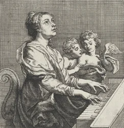 Santa Cecilia tocando el órgano con dos putti a la derecha, ca. 1631.