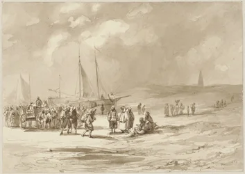 Playa con pescadores