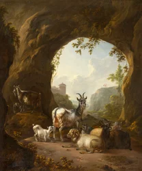 Cabras y ovejas en una gruta