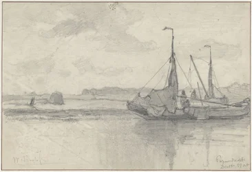 Barcos de pesca en un paisaje de Papendrecht