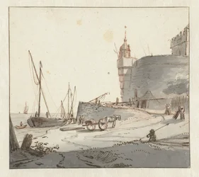 Vista de un puerto cerca de una muralla