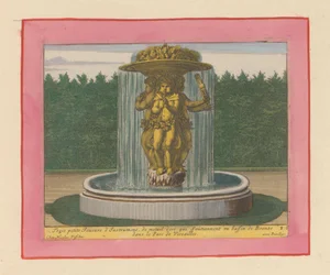 Brunnen mit einer Statue von drei Musikern, die eine Schale über ihren Köpfen tragen