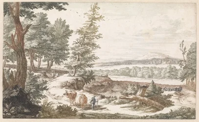 Paisaje con burros en un camino