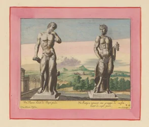 Statuen eines Fauns und eines Satyrs mit Trauben