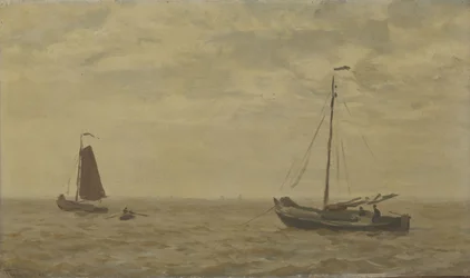 Paisaje marino con barcos de pesca