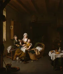 Una madre alimentando a su hijo La madre feliz, 1707