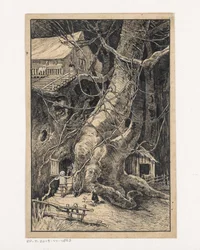 Casa en miniatura contra un árbol