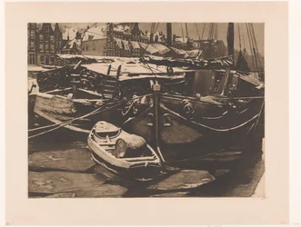 Vista de barcos amarrados en la Oudeschans de Ámsterdam - Barcos de turba en la Oude Schans (título original)