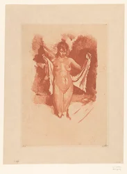 Mujer desnuda de pie secándose