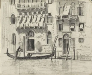 Casas con toldos sobre balcones en el Gran Canal de Venecia
