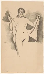 Mujer desnuda de pie secándose