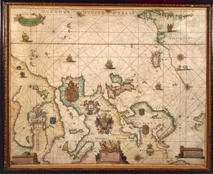 Costa Europea, mapa en pergamino por Willem y Joan Blaeu