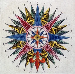 Rose des vents (detalle), "Le theatre du monde ou Nouvel atlas" por Guillaume et Jean Blaeu