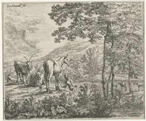 paisaje con una mula y cabras