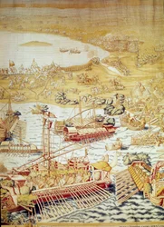 Conquista de Túnez por el emperador Carlos V: la sede de Golette en 1535. Detalle de un tapiz de Willem de Pannemaker (activo hacia 1535-1554) 1554 Alcázar de Sevilla