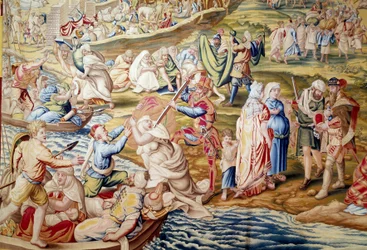 Conquista de Túnez por el emperador Carlos V: violencia infligida a las mujeres por las tropas españolas en 1535 (tapiz)