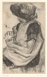 Chica sentada, mirando a la izquierda