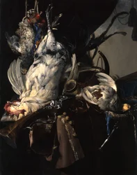 Alemán: Stilleben mit gelegten Vögeln und Jagdgeräten Still life with game and hunting gear