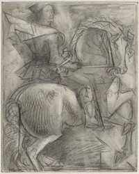 Hombre sobre un caballo que brinca