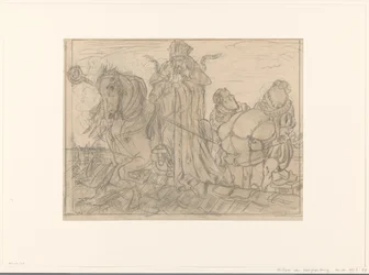 Sinterklaas con dos duendes en un tejado