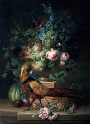 Bodegón con Flores y un Faisán